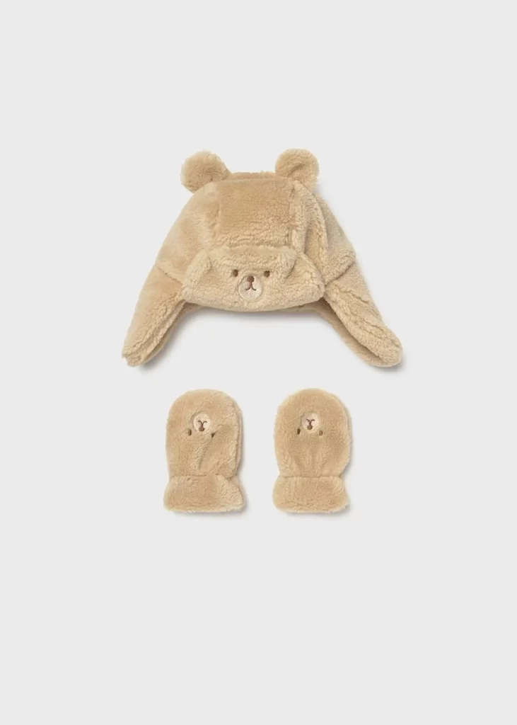 Set Cappello e Manopole Orso Neonati