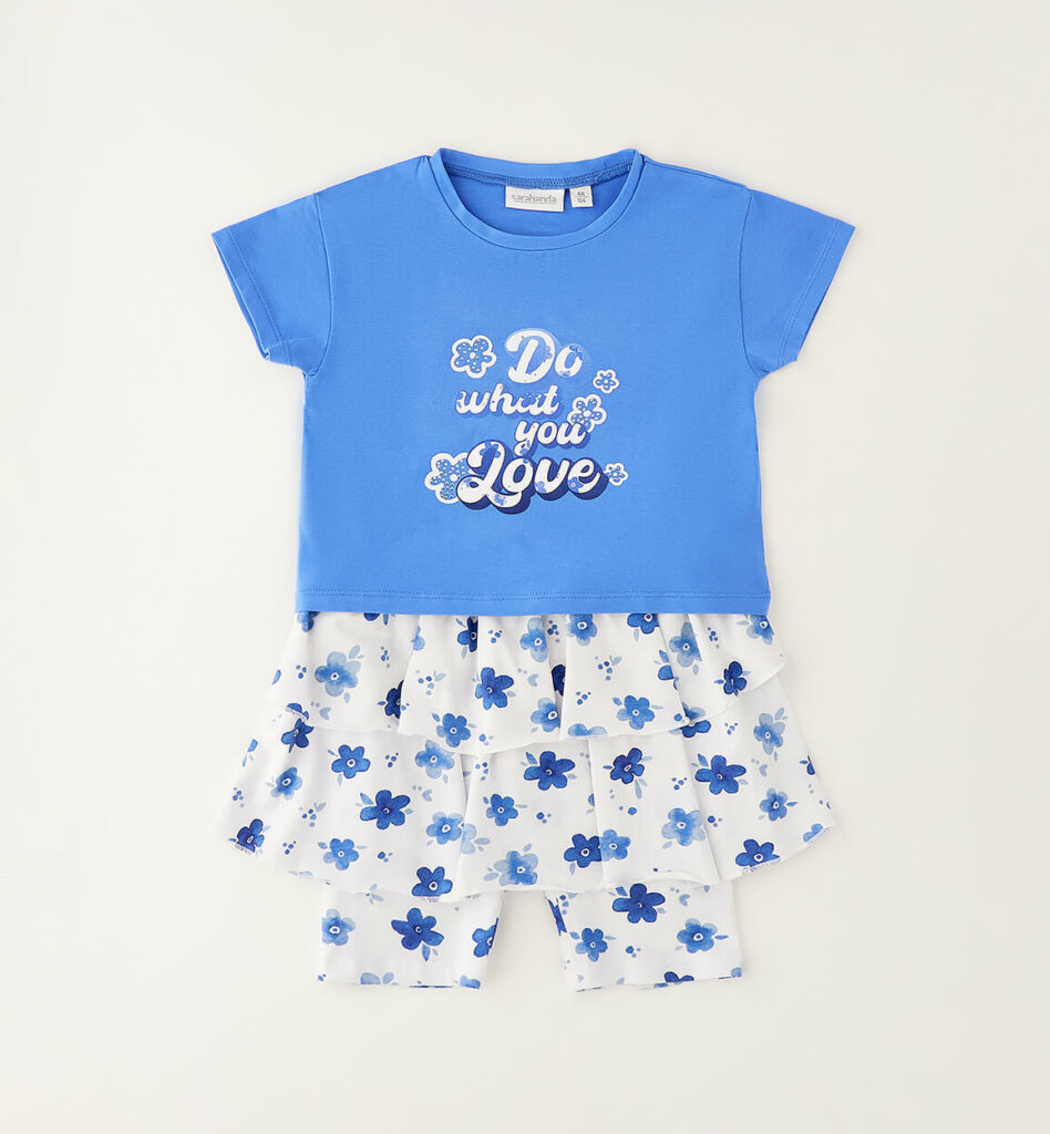 Completo bambina con shorts effetto gonna
